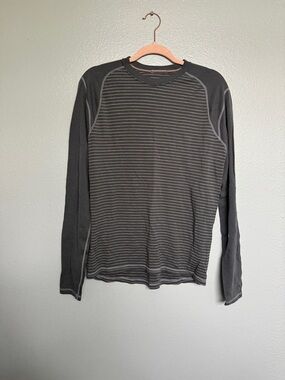 SMARTWOOL LARGE Men's Long Sleeve Crewneck Thermal Shirt - Gray Stripe
